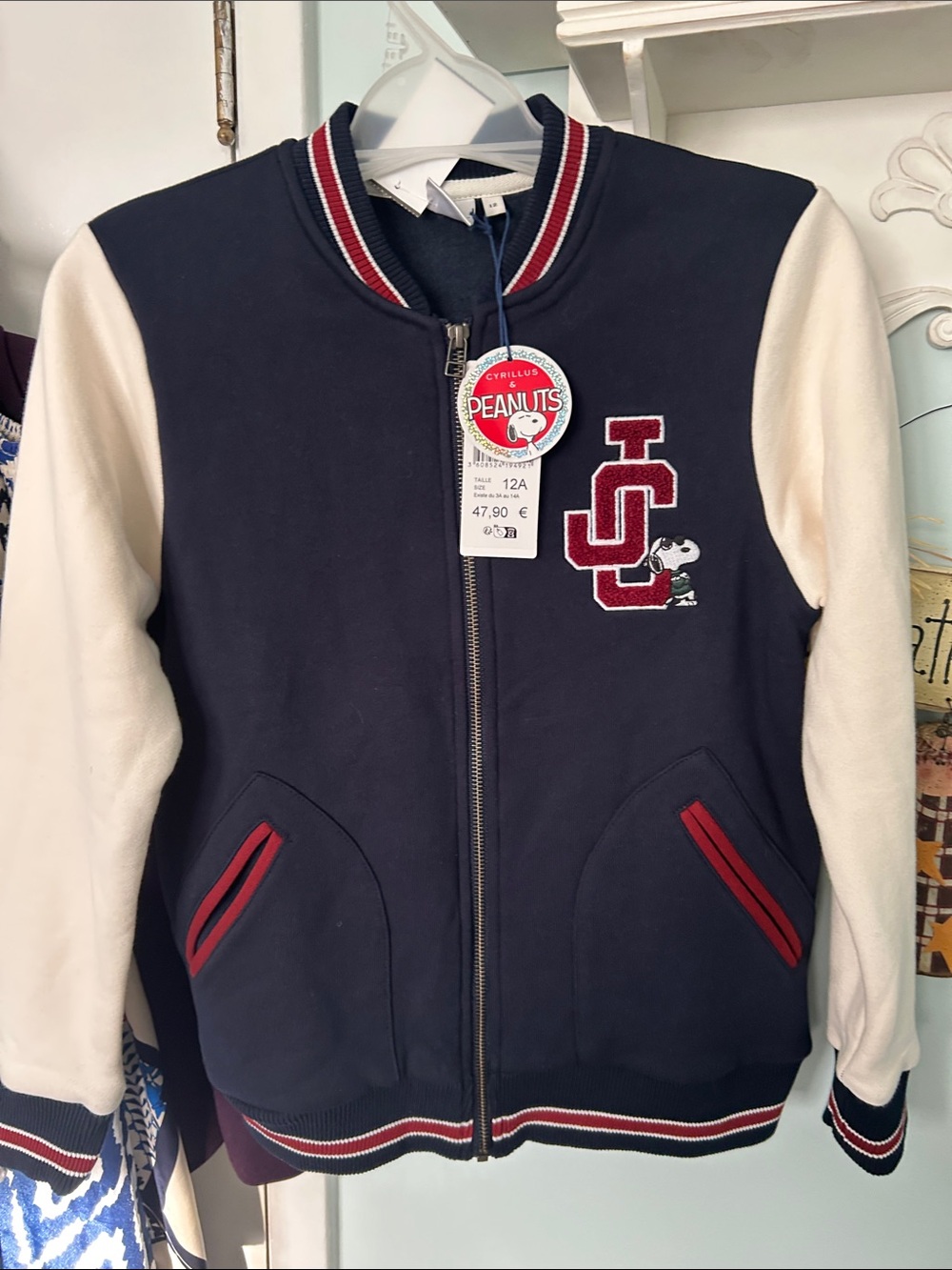 Peanuts Navy, Cream & Red Letterman Jacket